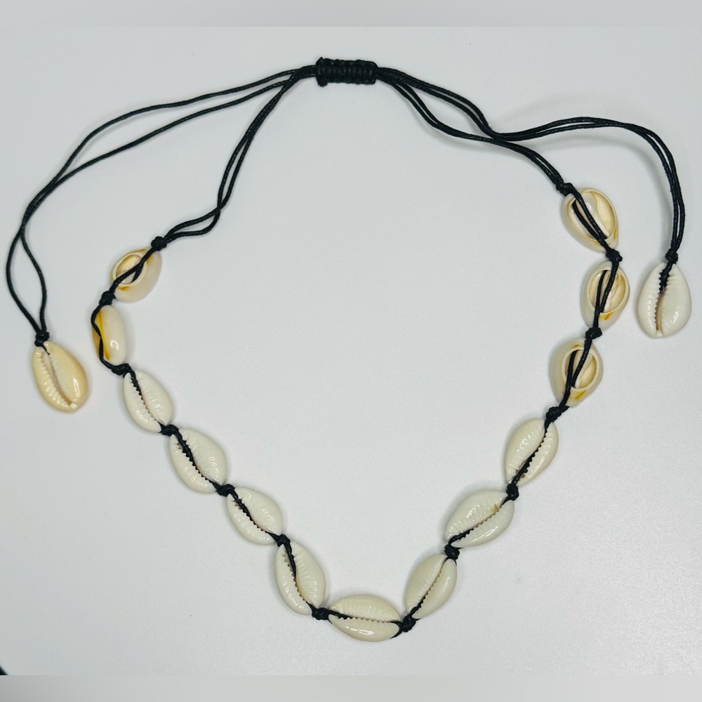 Adjustable Shell Necklace with Black Cord